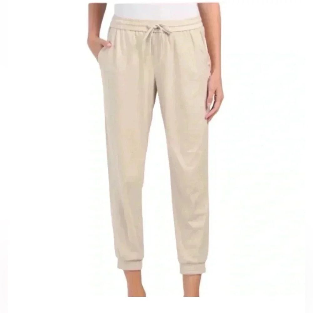 Maison d'Amélie Cream/light tan faux suede elastic drawstring jogger pants Sz M